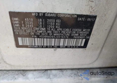 2018 Subaru Legacy 2.5I Premium z USA, uszkodzony, nr VIN 4S3BNAD60J3016276